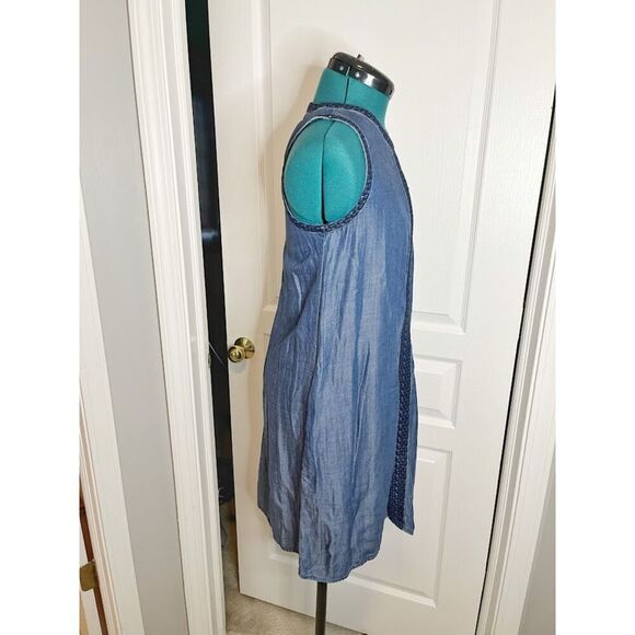 Max Jeans Sleeveless Chambray Tencil Denim Lightweight Shift Dress with Trim - Picture 5 of 13